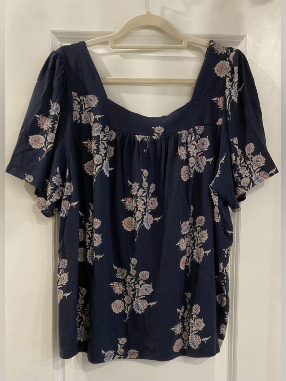 Lucky Brand Dark Blue Floral Boho Square Neck Flutter Top - Picture 3 of 9